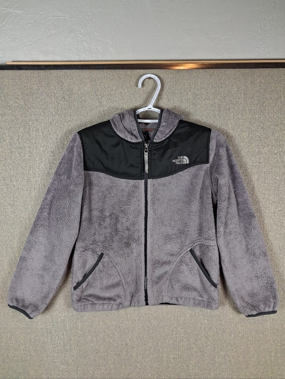 The North Face Oso Fleece Full Zip Hoodie Jacket Gray Black Girls Size Large